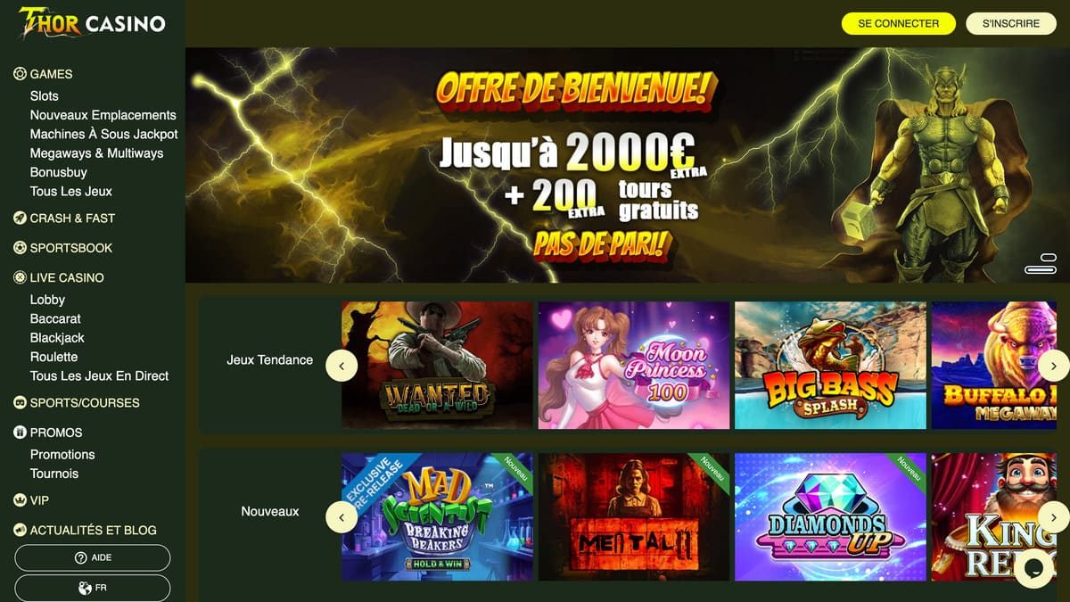 Thor casino | Bonus 2000€ + 200 tours gratuits